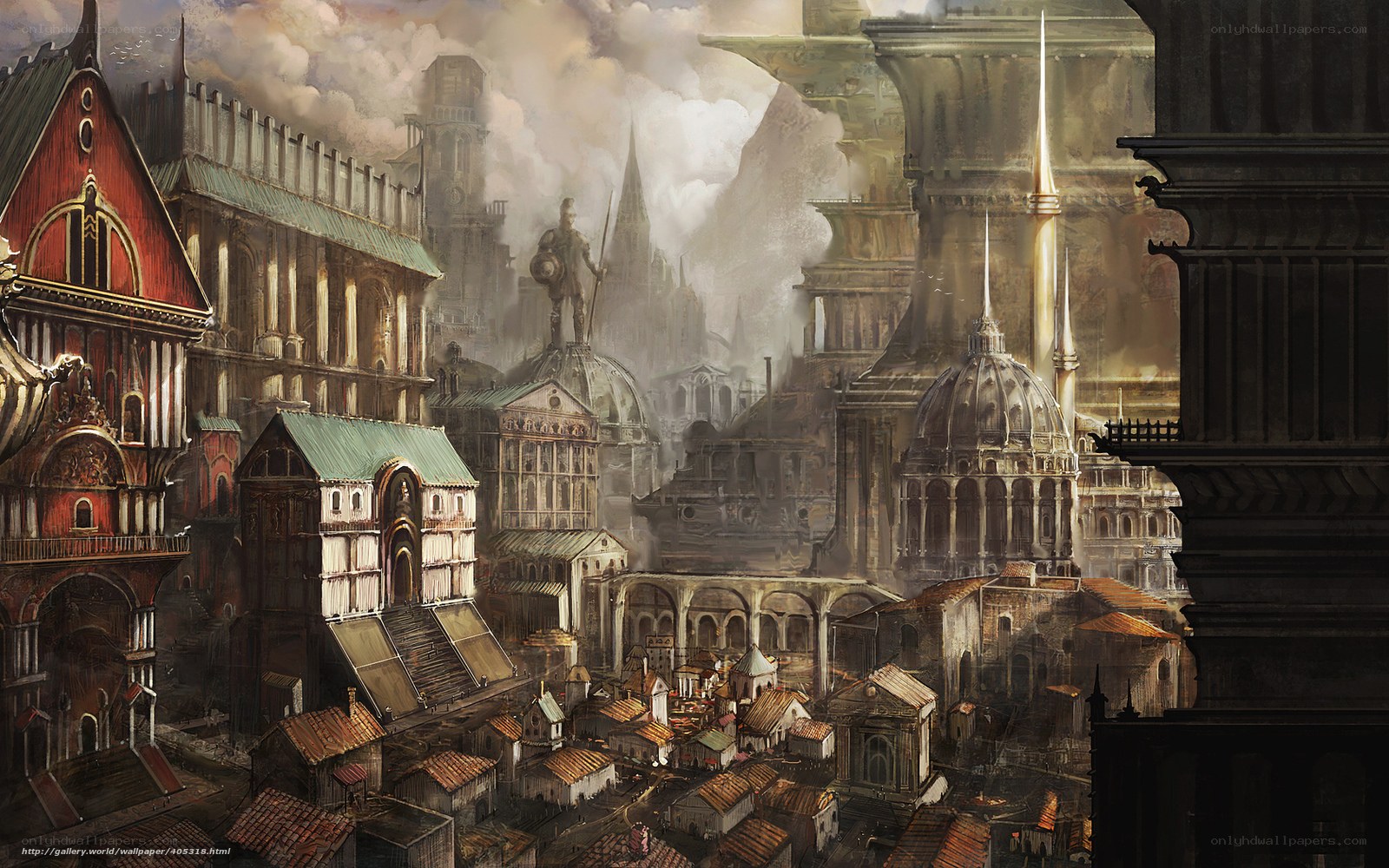 Fantasy cityscape with ancient architecture