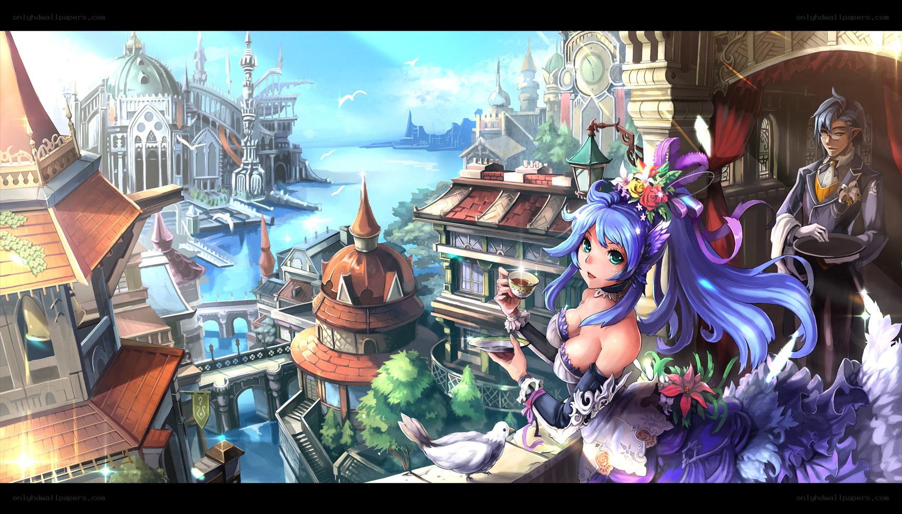 Fantasy cityscape with characters