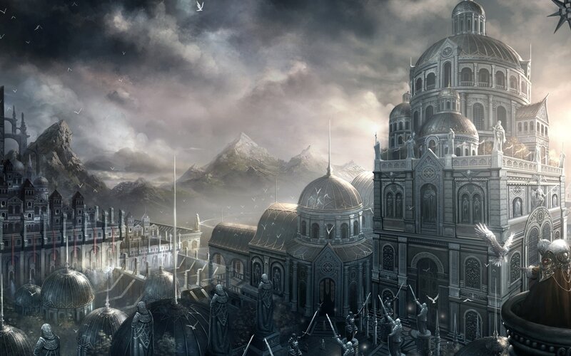 fantasy cityscape with domes
