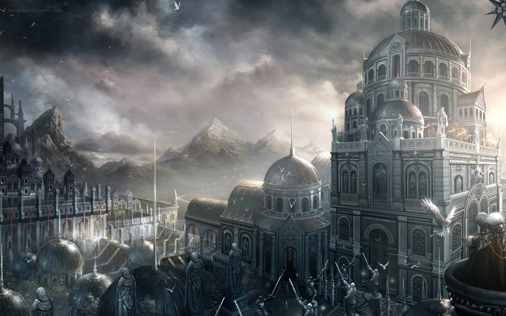 fantasy cityscape with domes