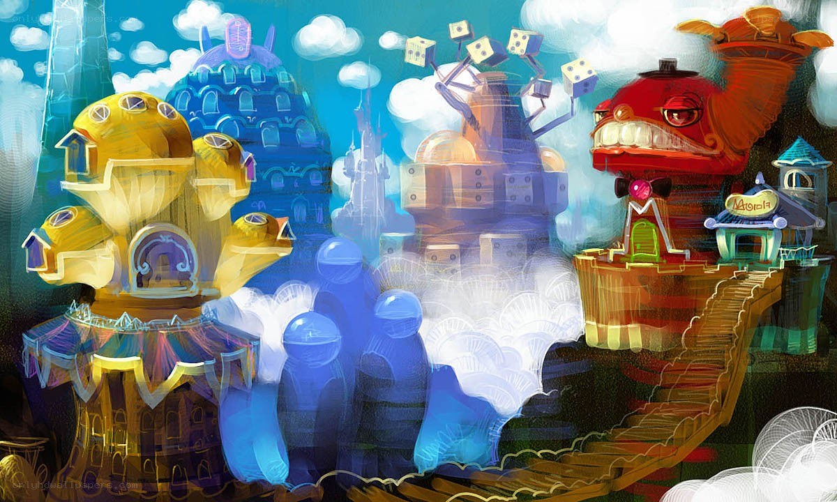 Fantasy cityscape with whimsical buildings