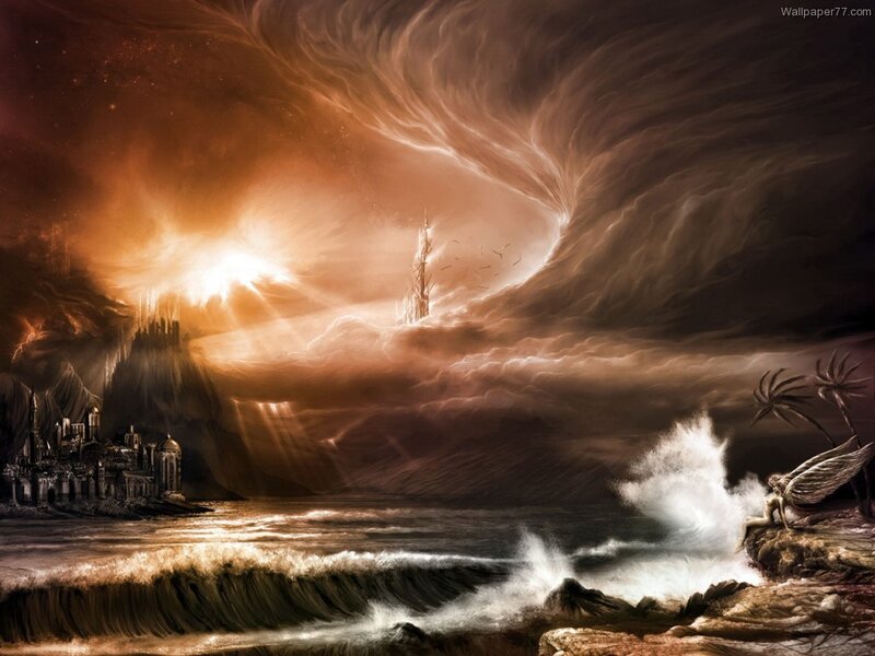 Fantasy coastal cityscape