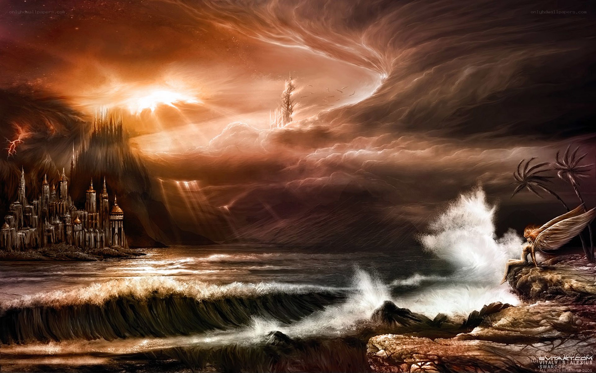 Fantasy coastal landscape with castle
