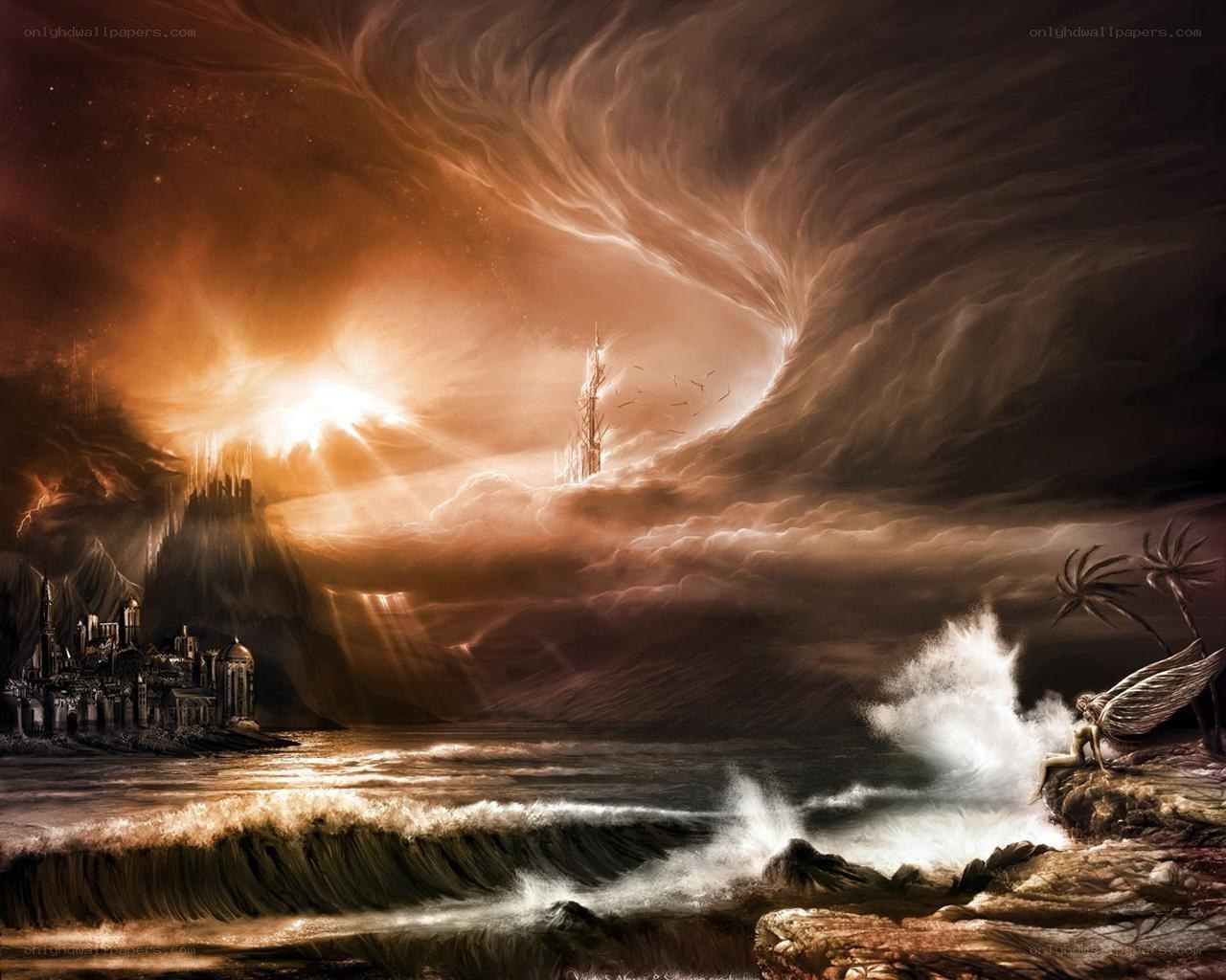 Fantasy coastal storm scene