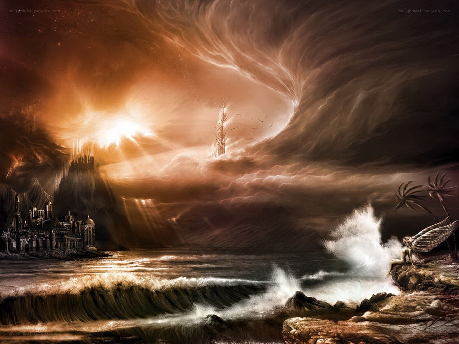 Fantasy coastal storm scene