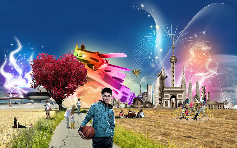 fantasy collage with landmarks