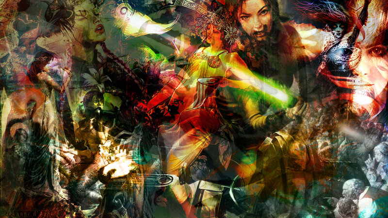 Fantasy collage with multiple characters