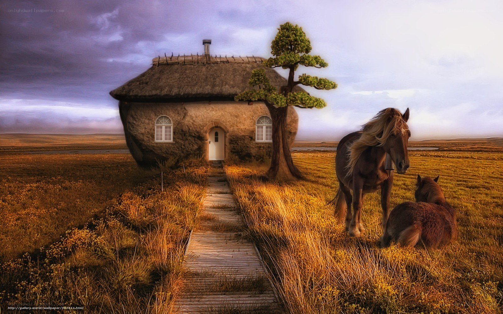 Fantasy cottage with horses