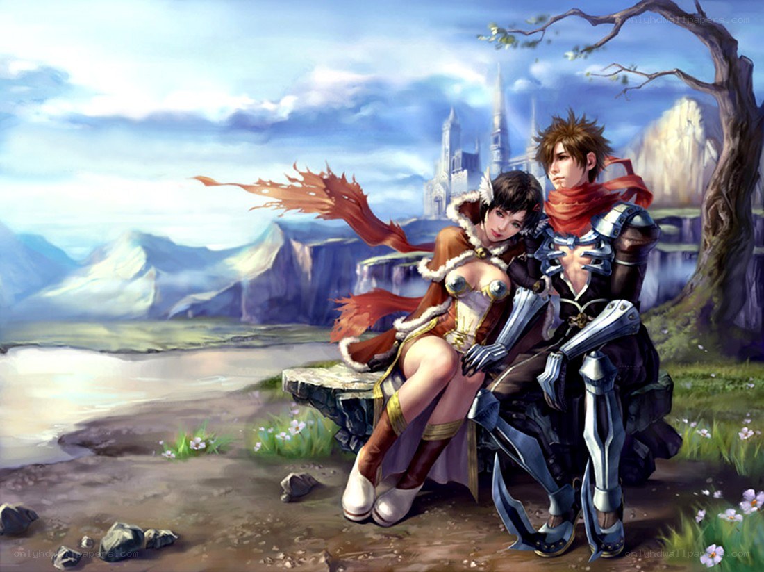 Fantasy couple by a castle