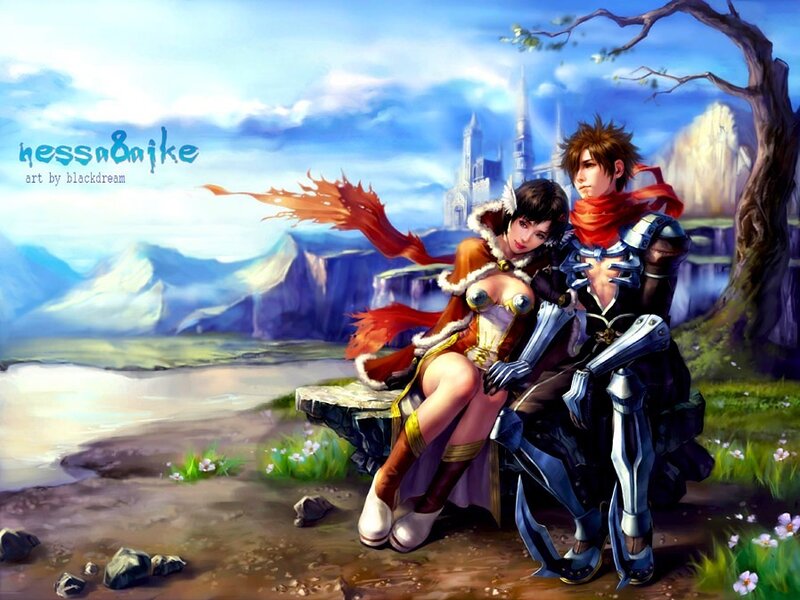 Fantasy couple by a river