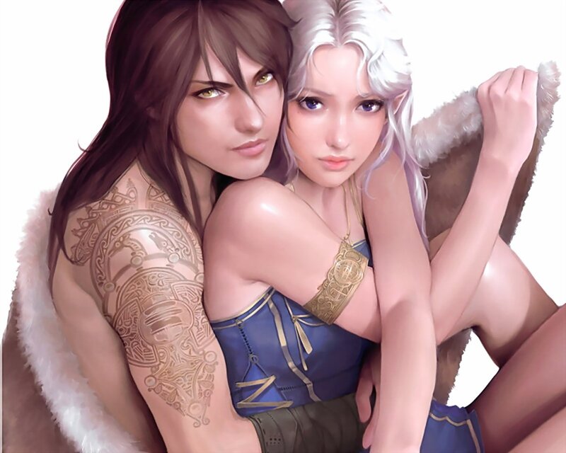 Fantasy couple embrace