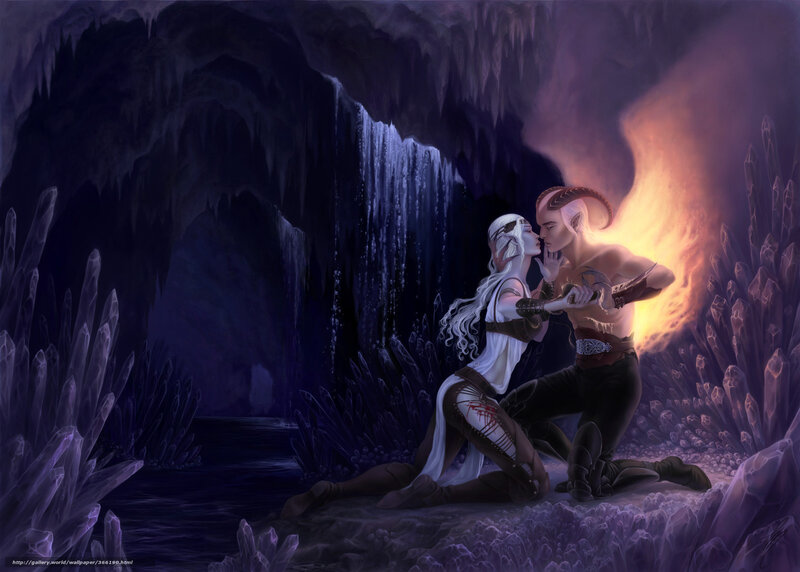 Fantasy couple in a cave