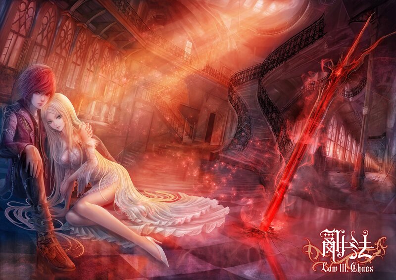 Fantasy couple in a grand hall