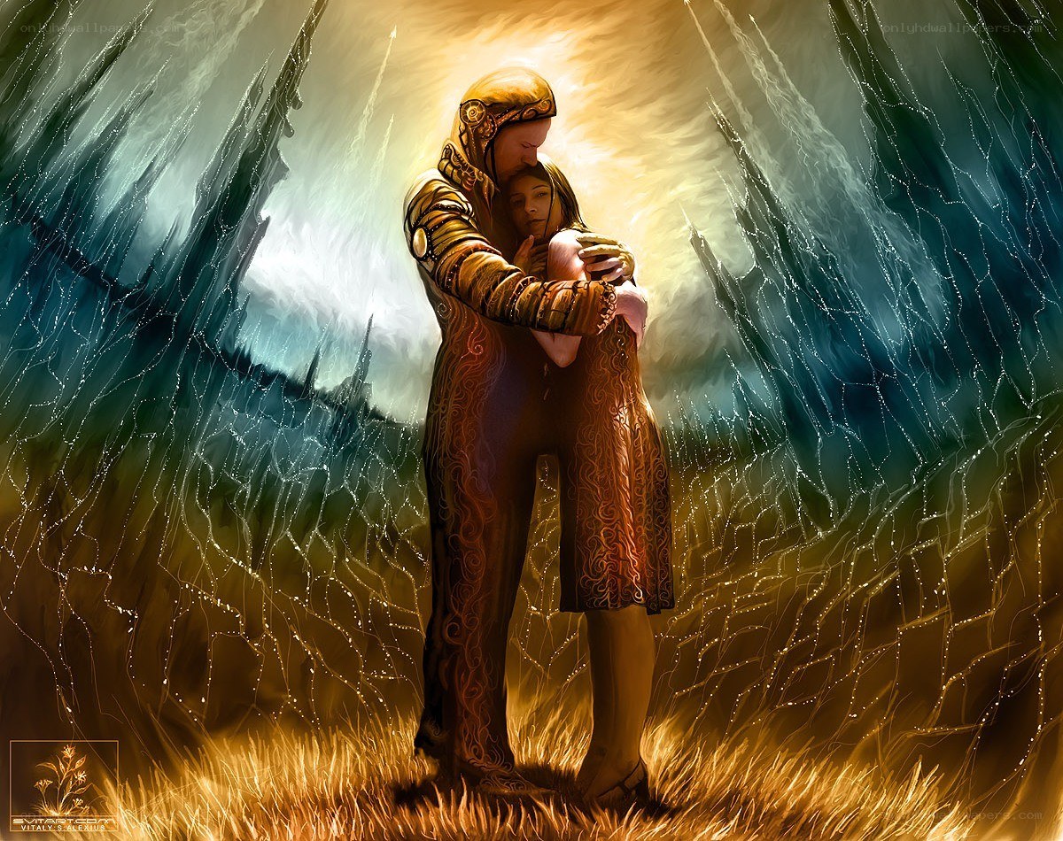Fantasy couple in a magical field