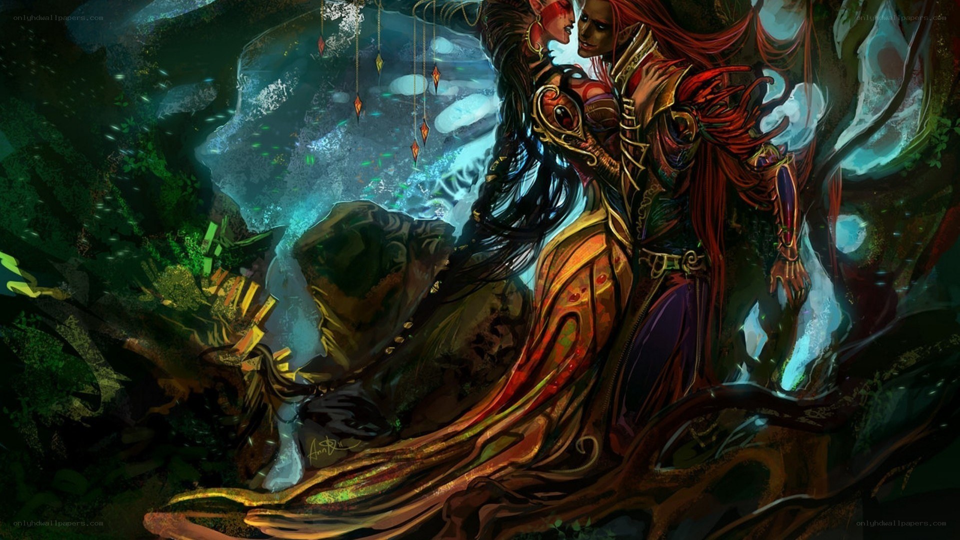 fantasy couple in a mystical forest