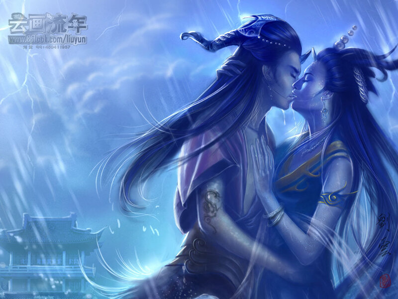 Fantasy couple in a storm