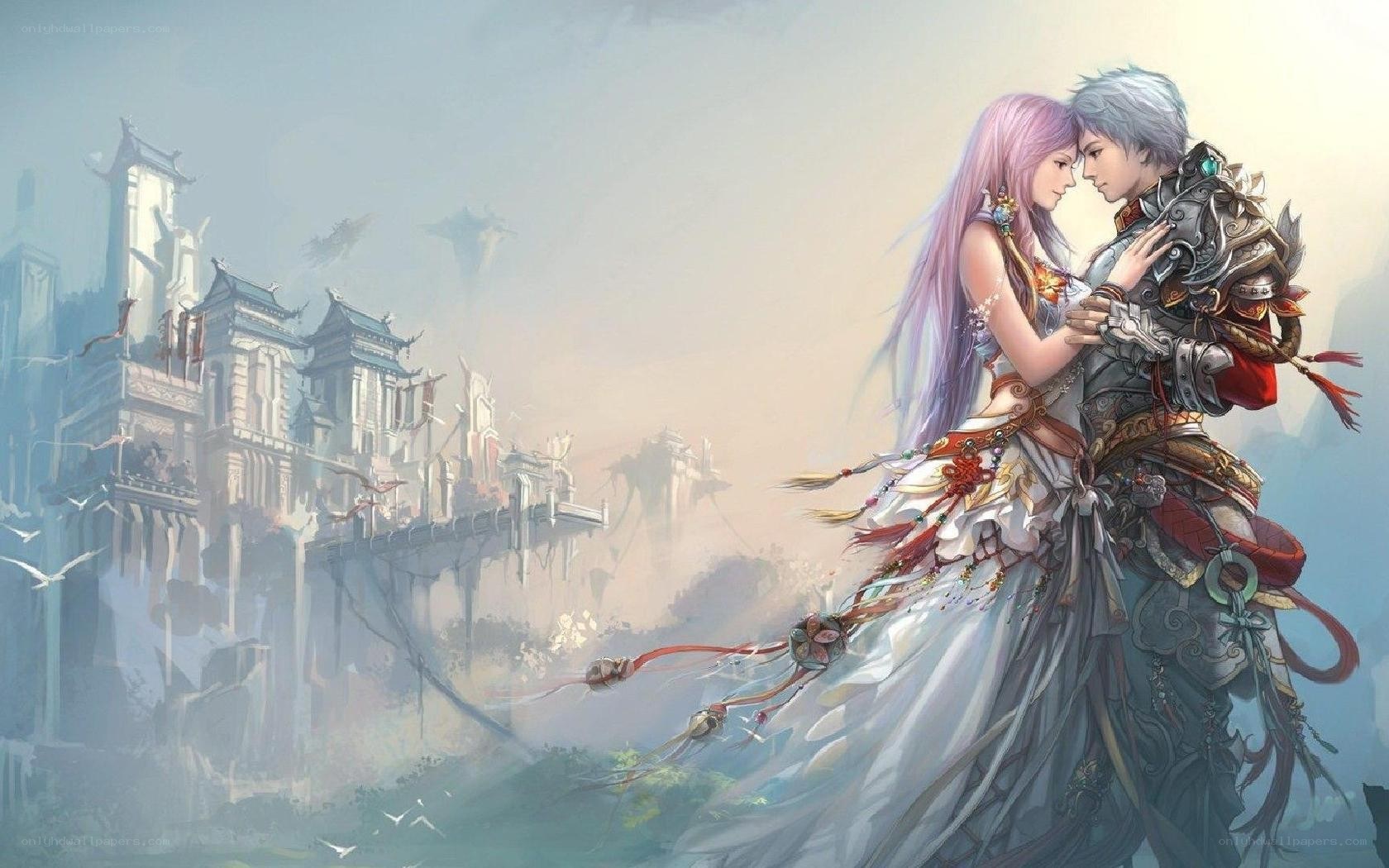 Fantasy couple in ancient city