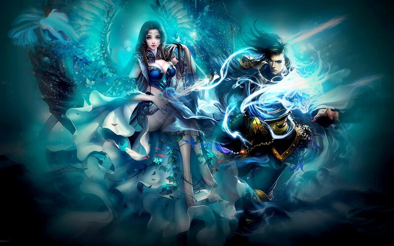 Fantasy Couple in Battle — Blue