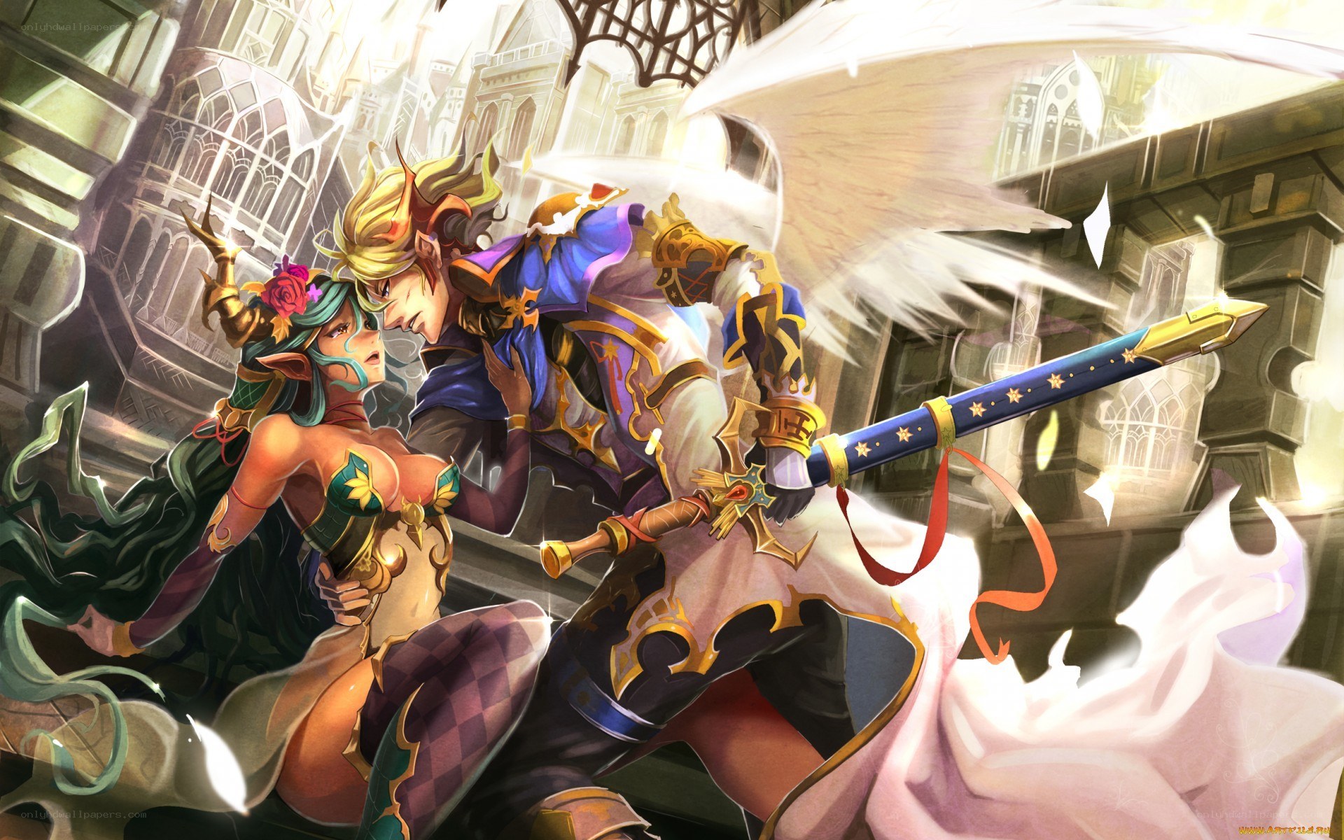 fantasy couple in battle
