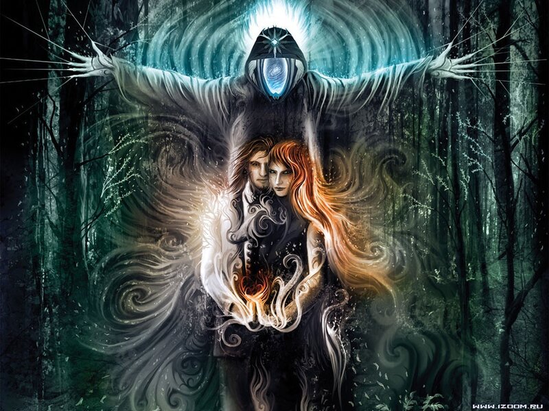 Fantasy couple in mystical forest