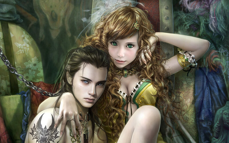 fantasy couple in ornate setting