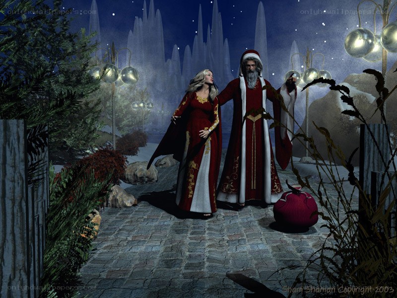 Fantasy couple in winter garden