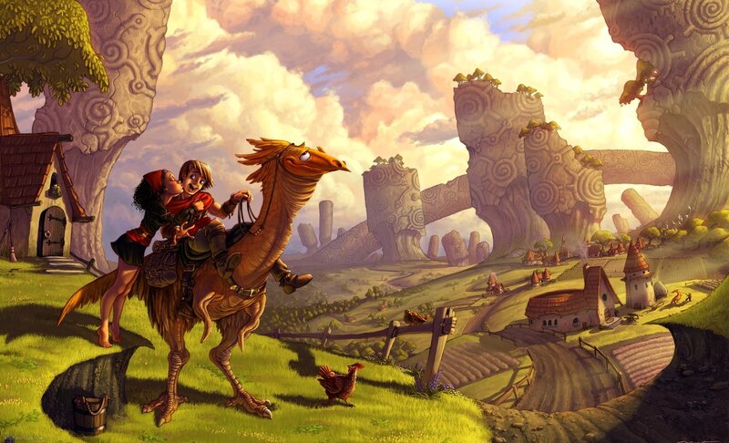 Fantasy couple on a bird