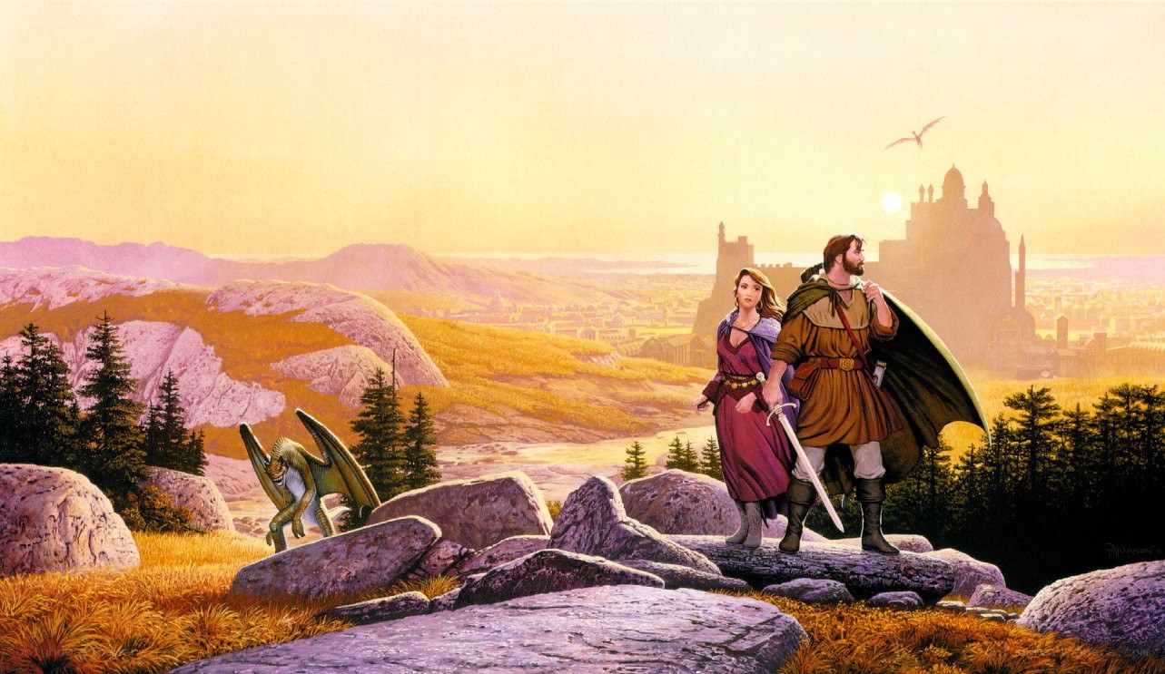 Fantasy couple on a hilltop