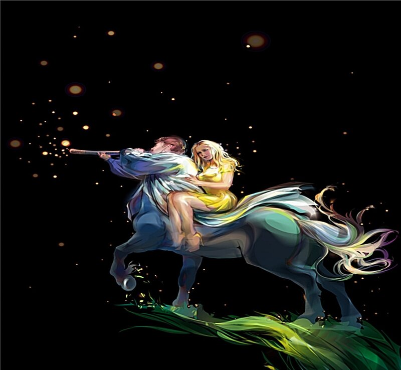 Fantasy couple on a horse