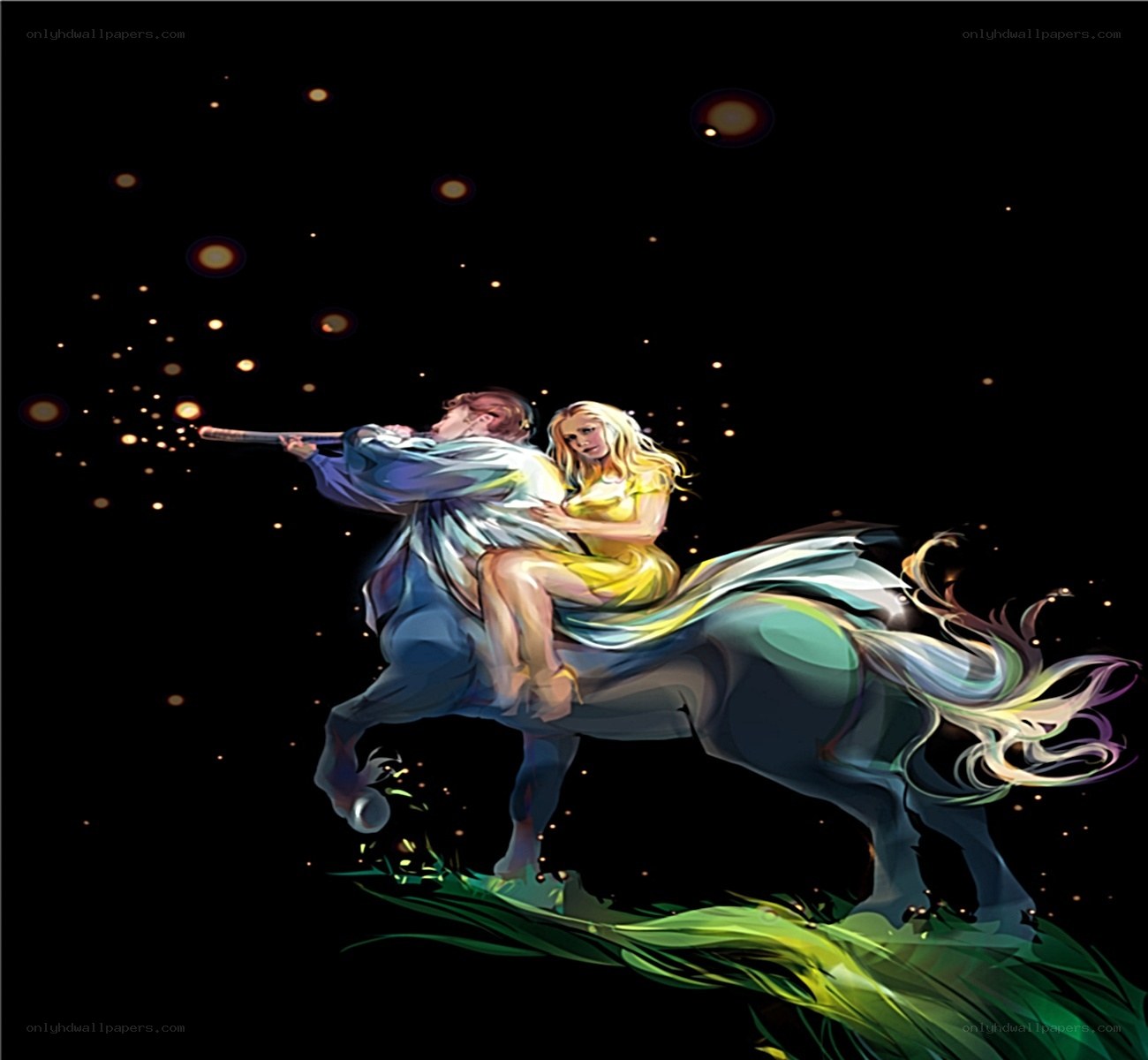 Fantasy couple on a horse