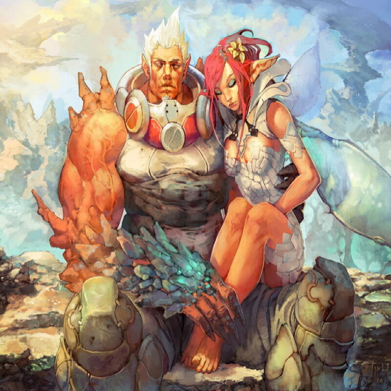 fantasy couple on a rocky landscape