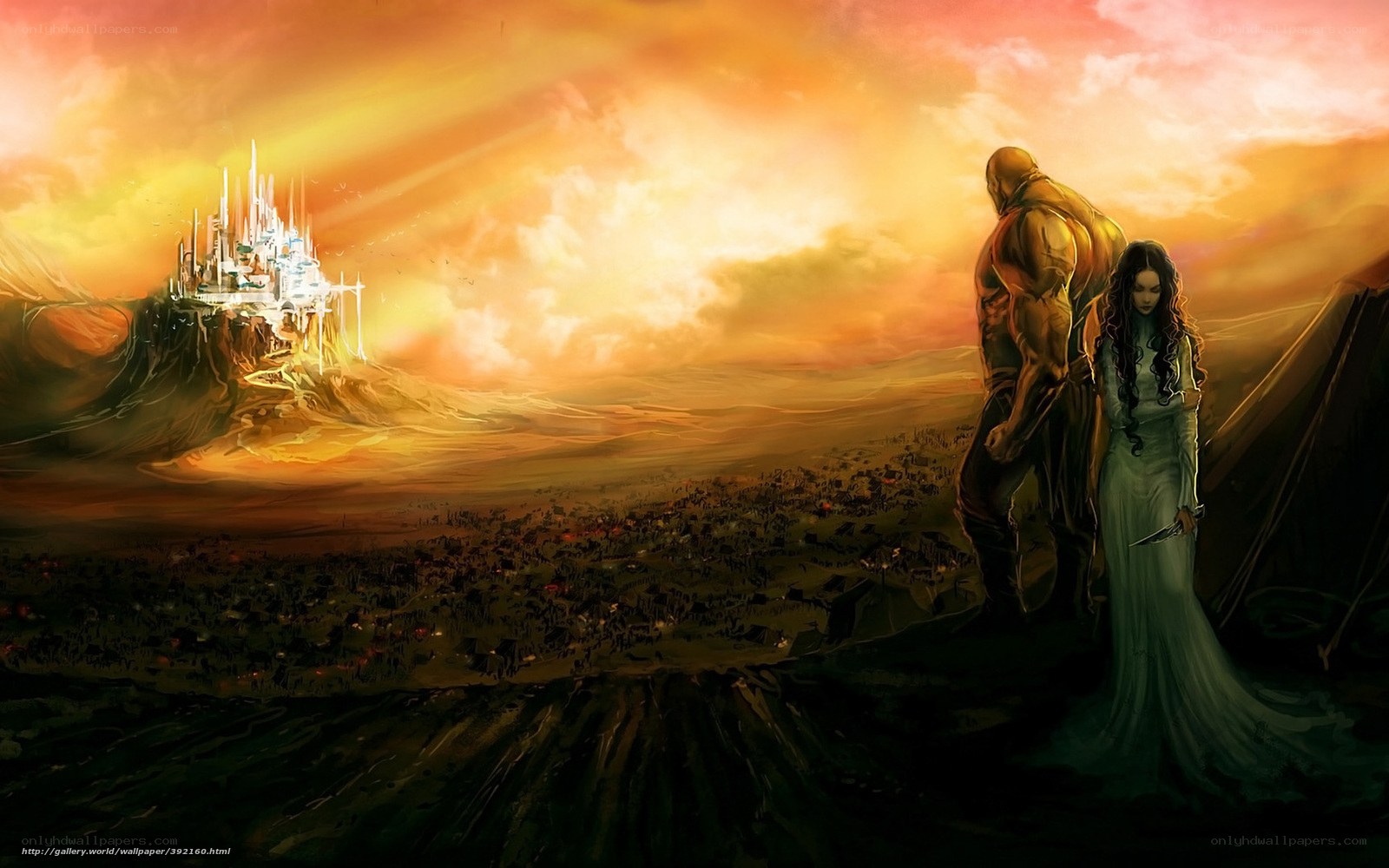 Fantasy couple overlooking a kingdom