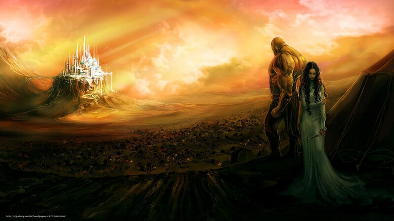 Fantasy couple overlooking castle