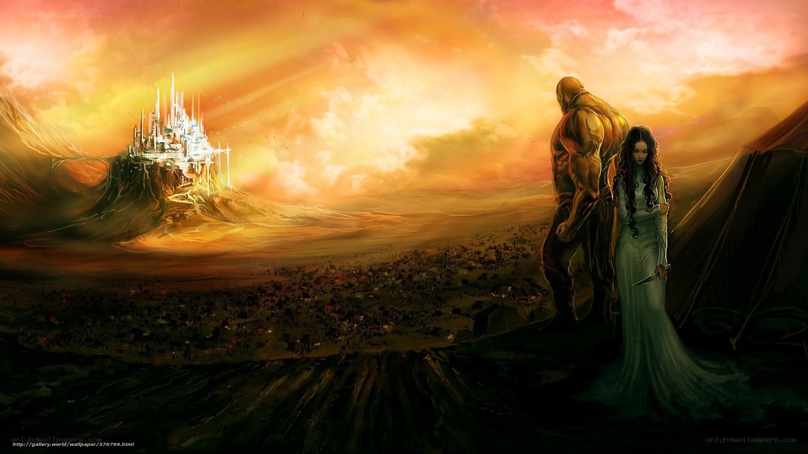 Fantasy couple overlooking castle