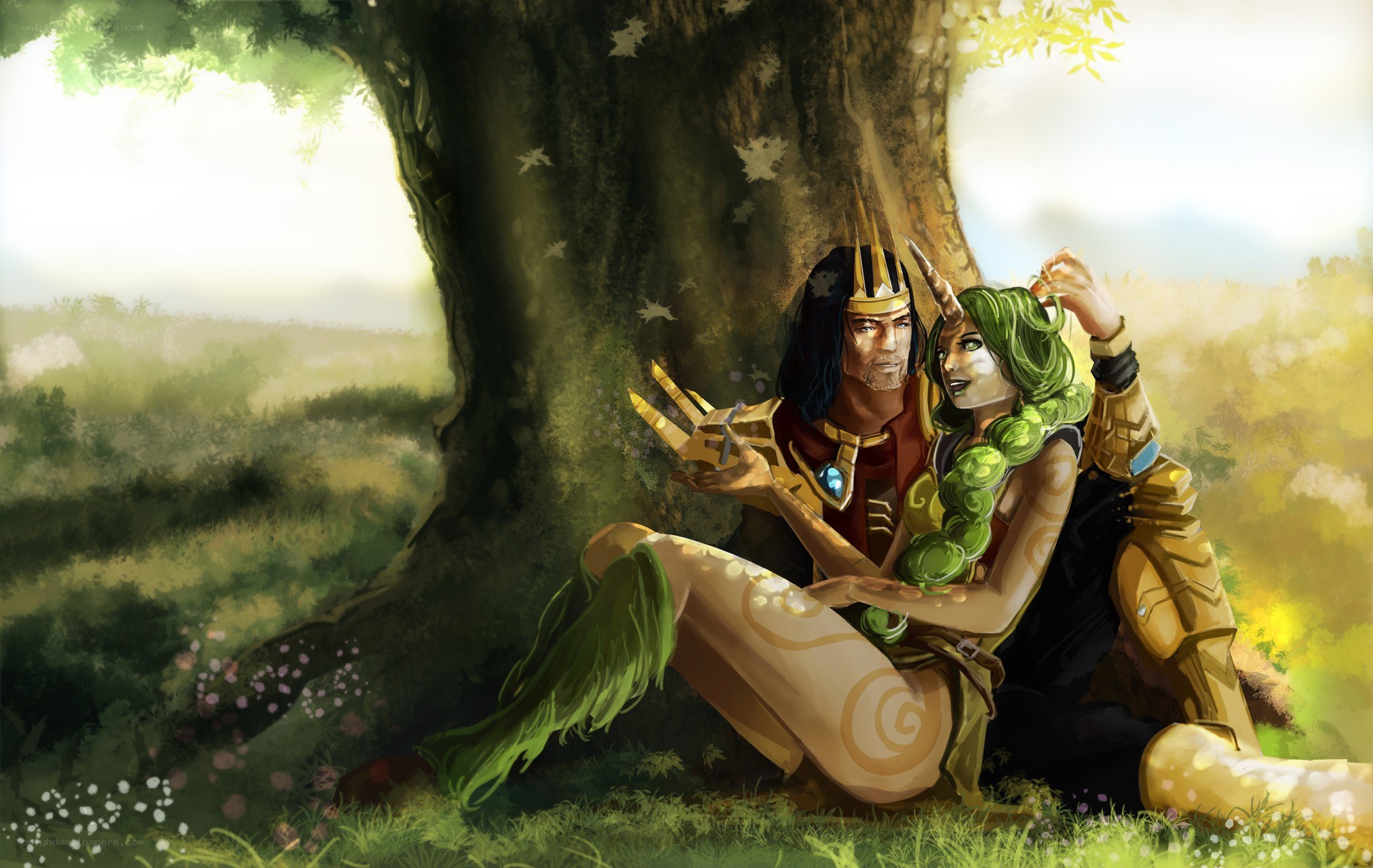Fantasy couple under a tree