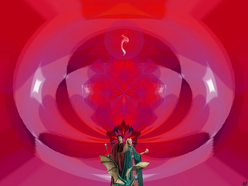 fantasy couple with dragons