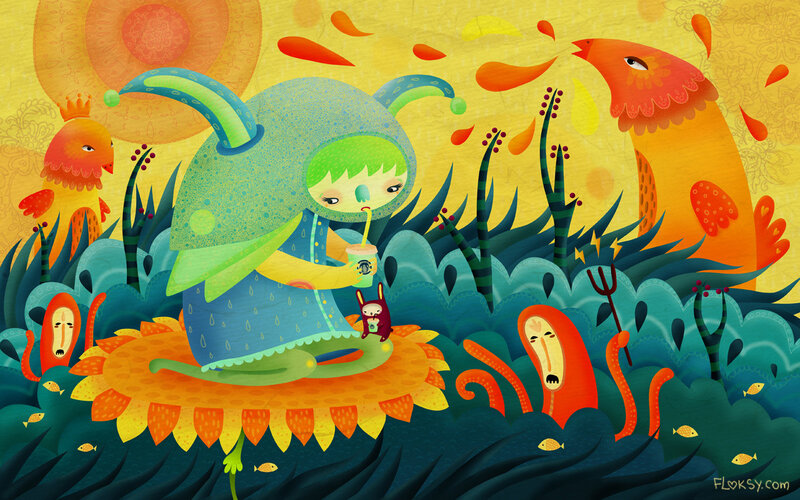 fantasy creature drinking juice