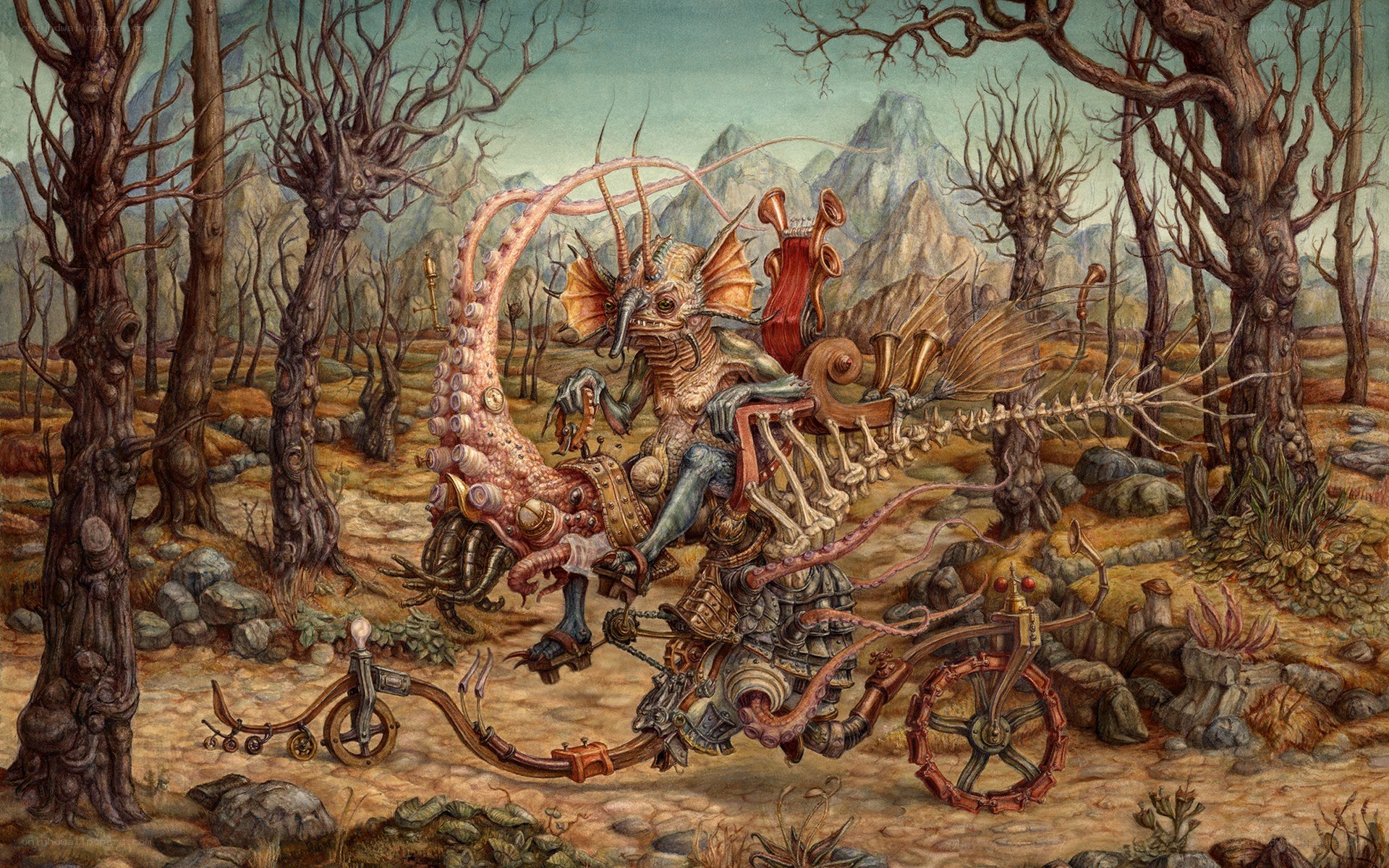 Fantasy creature on mechanical bike