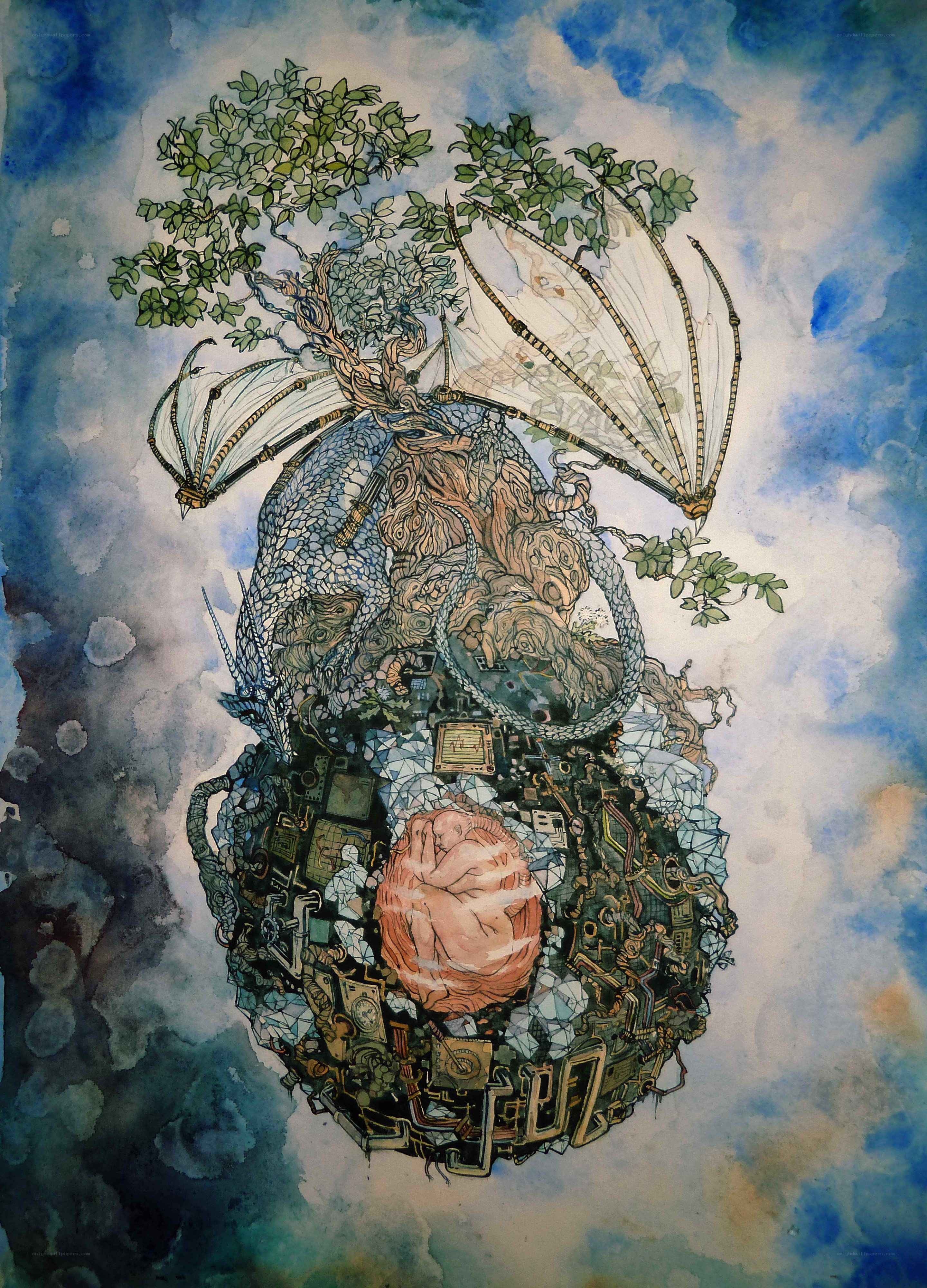 fantasy creature with tree and circuitry