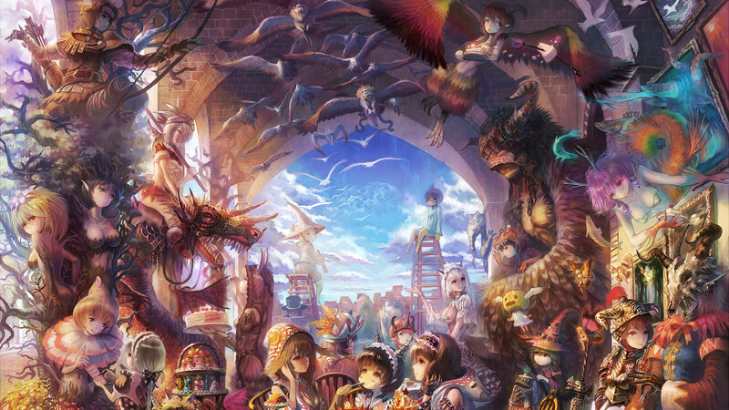 Fantasy creatures and characters gathering