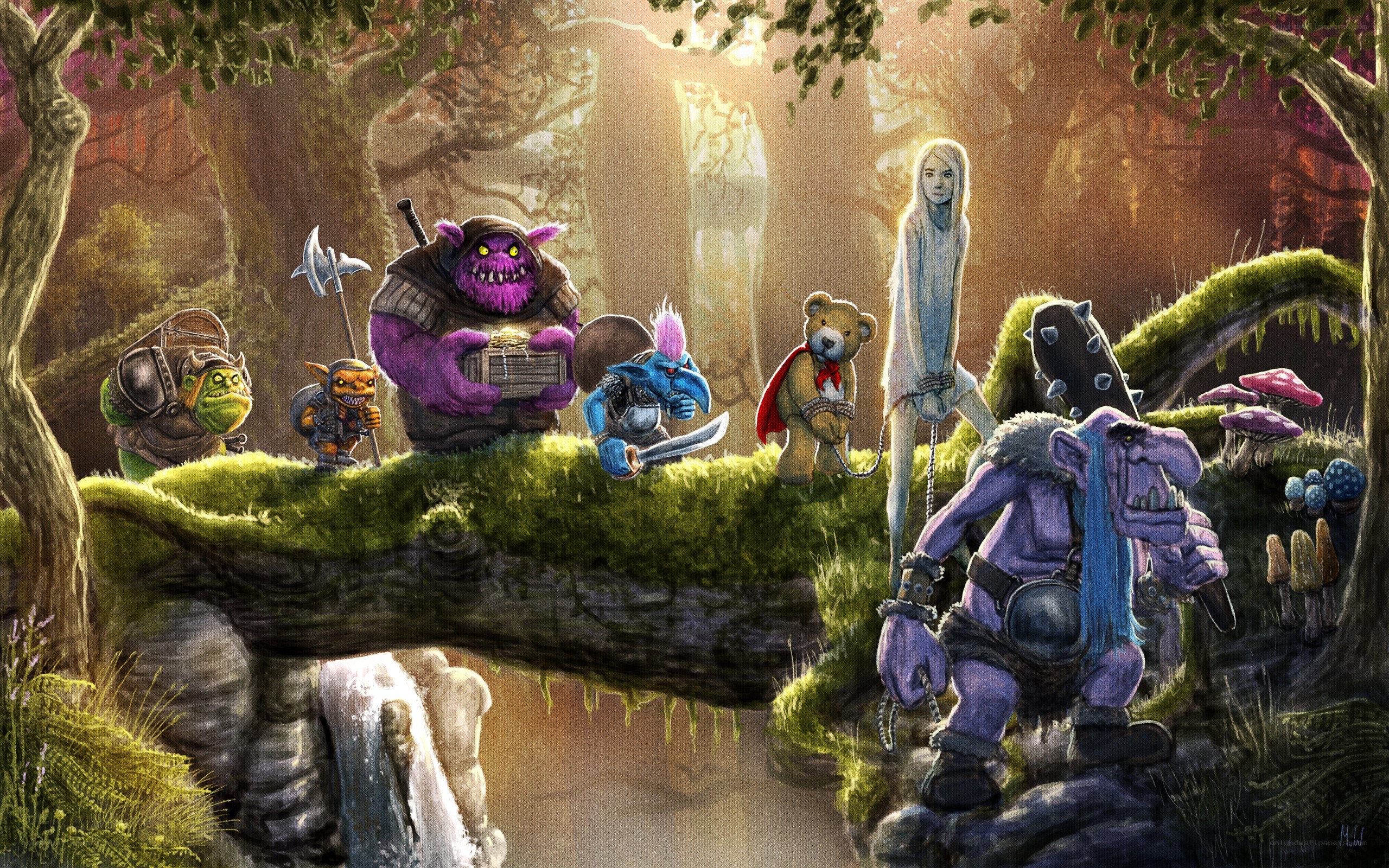 Fantasy creatures in a forest
