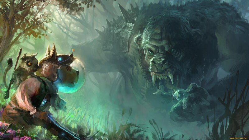 Fantasy creatures in a forest