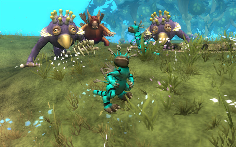 Fantasy creatures in a grassy field