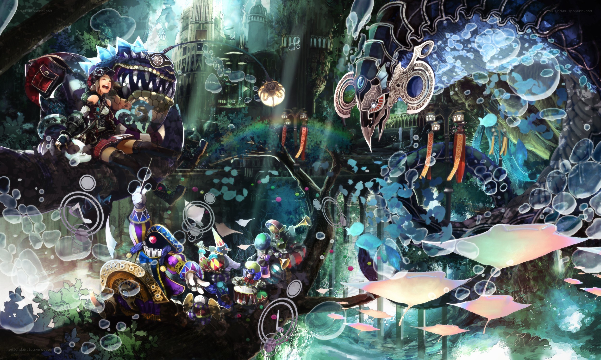 Fantasy creatures in a magical forest
