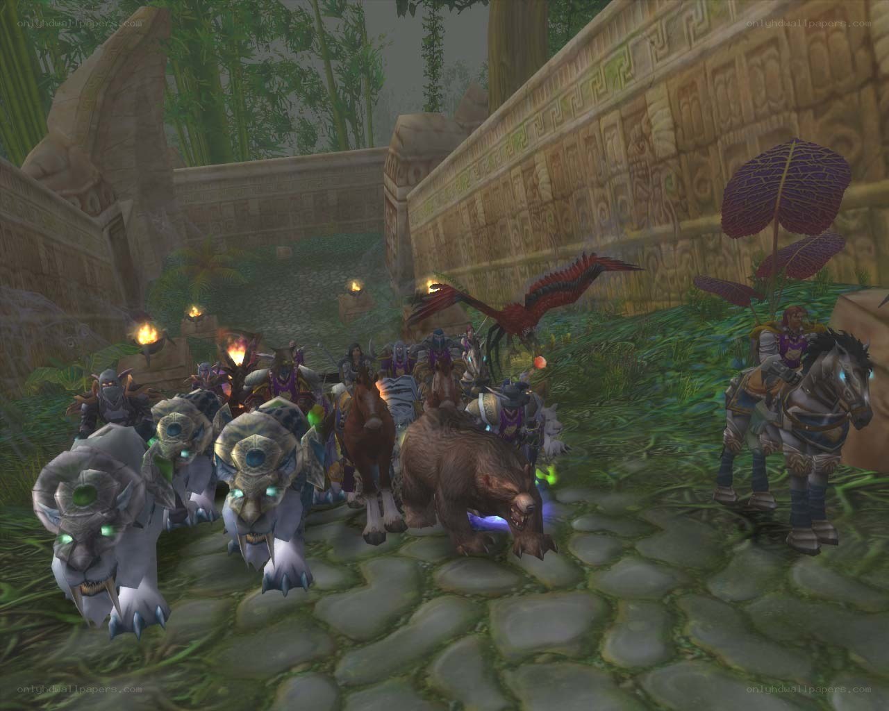 fantasy creatures in a temple