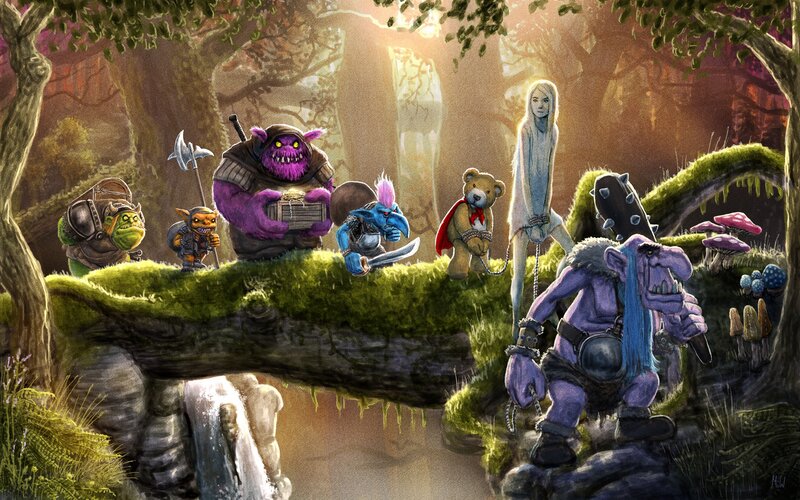 Fantasy Creatures in Forest — Green, Dramatic