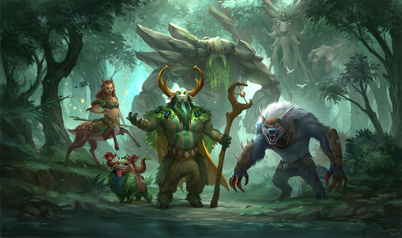 Fantasy Creatures in Forest — Green, Mysterious