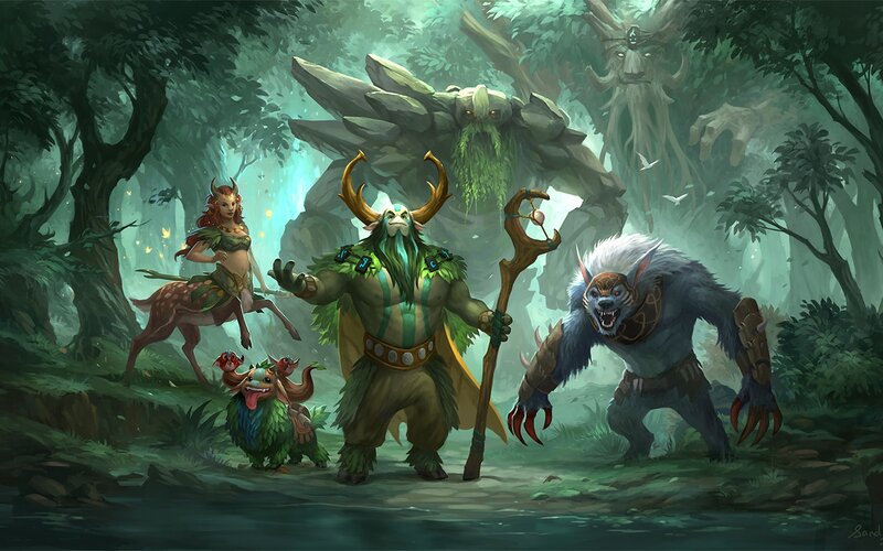 Fantasy Creatures in Forest — Green, Mystical