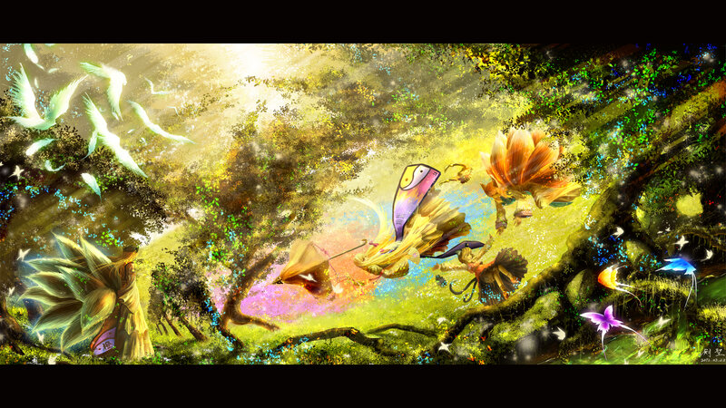 Fantasy Creatures in Forest — Green