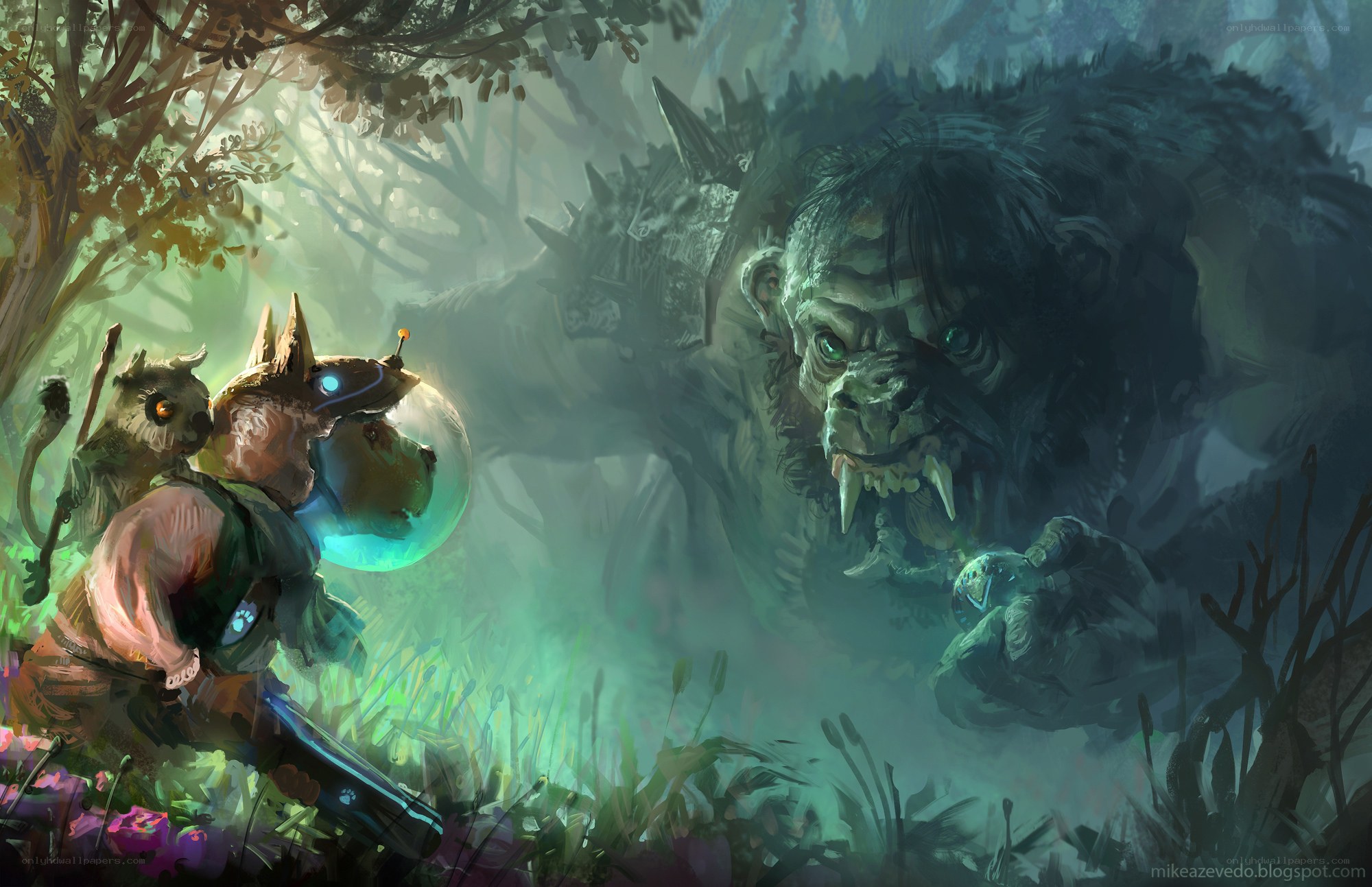 Fantasy creatures in forest